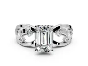 Solitaire Engagement Ring Setting for Emerald Cut Center with Criss-Cross Accent Band and Prong Head in Platinum