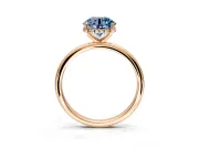 Hidden Halo Engagement Ring Setting for Fancy Blue Round Cut Center with Thin Round-Wire Band and Prong Head in Rose Gold