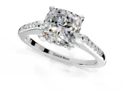Solitaire Engagement Ring Setting for Cushion Cut Center with Channel Accents and Prong Head in Platinum