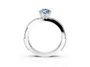 Solitaire Engagement Ring Setting for Fancy Blue Pear-Shaped Center with Milgrain-Edged Pave Band and Prong Head in White Gold