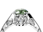 Cathedral Engagement Ring Setting for Fancy Green Oval Center with Antique-Style Pave Band and Prong Head in White Gold