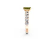 Shared-Prong Engagement Ring Setting for Fancy Yellow Emerald Cut Center with Graduated Accents and Prong Head in Rose Gold