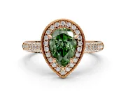 Milgrain Halo Engagement Ring Setting for Fancy Green Pear-Shaped Center with Three-Sided Pave Band and Prong Head in Rose Gold
