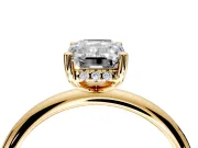 Hidden Halo Engagement Ring Setting for Emerald Cut Center with Thin Round-Wire Band and Prong Head in Yellow Gold