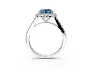 Halo Engagement Ring Setting for Fancy Blue Round Cut Center with Narrowing Pave Band and Prong Head in White Gold