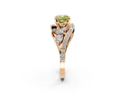 Halo Engagement Ring Setting for Fancy Yellow Cushion Cut Center with Marquise and Pave Bypass Band and Prong Head in Rose Gold