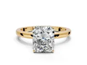 Solitaire Engagement Ring Setting for Radiant Cut Center with Fine Wire Band and Prong Head in Yellow Gold