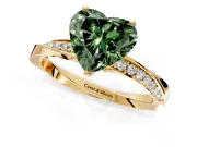 Side Accent Engagement Ring Setting for Fancy Green Heart-Shaped Center with Accent Shoulders and Prong Head in Yellow Gold