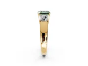 3 Stone Engagement Ring Setting for Fancy Green Asscher Cut Center with Raised Basket Heads and Prong Head in Yellow Gold