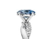 Solitaire Engagement Ring Setting for Fancy Blue Oval Center with Pave and Plain Crossover and Basket Head in White Gold