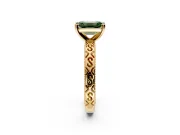 Solitaire Engagement Ring Setting for Fancy Green Emerald Cut Center with Scrollwork Band and Prong Head in Yellow Gold
