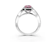 Halo Engagement Ring Setting for Fancy Pink Radiant Cut Center with Pave Split Shank and Prong Head in Sterling Silver