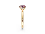 Hidden Halo Engagement Ring Setting for Fancy Pink Round Cut Center with Thin Rounded Band and Prong Head in Yellow Gold