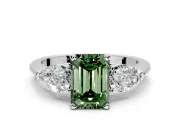 3 Stone Engagement Ring Setting for Fancy Green Emerald Cut Center with Large Pear-Shaped Accents and Prong Head in Platinum