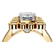 Cluster Halo Engagement Ring Setting for Radiant Cut Center with Milgrain Bezel Accents and Prong Head in Yellow Gold