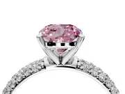 Solitaire Engagement Ring Setting for Fancy Pink Cushion Cut Center with Domed Multi-Row Pave Band and Prong Head in Platinum