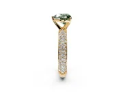 Solitaire Engagement Ring Setting for Fancy Green Heart-Shaped Center with Domed Multi-Row Pave Band and Prong Head in Yellow Gold