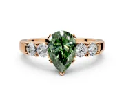 5 Stone Engagement Ring Setting for Fancy Green Pear-Shaped Center with Plain Band and Prong Head in Rose Gold