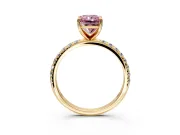 Solitaire Engagement Ring Setting for Fancy Pink Radiant Cut Center with Micro Pave Band and Prong Head in Yellow Gold