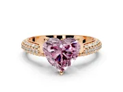 Solitaire Engagement Ring Setting for Fancy Pink Heart-Shaped Center with Multi-Row Accents and Prong Head in Rose Gold