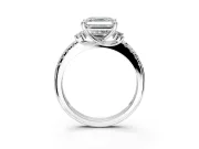 Paired Accent Engagement Ring Setting for Asscher Cut Center with Pave Band and Prong Head in Sterling Silver