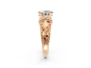 Solitaire Engagement Ring Setting for Oval Center with Filigree Accent Basket and Prong Head in Rose Gold