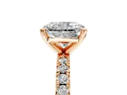 Solitaire Engagement Ring Setting for Radiant Cut Center with Fine Pave Band and Claw Prong Head in Rose Gold
