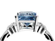 Solitaire Engagement Ring Setting for Fancy Blue Princess Cut Center with Grooved Bar Accent Band and Prong Head in Platinum