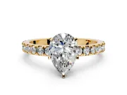 Solitaire Engagement Ring Setting for Pear-Shaped Center with Fine Pave Band and Claw Prong Head in Yellow Gold