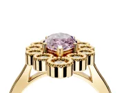 Cluster Halo Engagement Ring Setting for Fancy Pink Marquise Center with Milgrain Bezel Accents and Prong Head in Yellow Gold