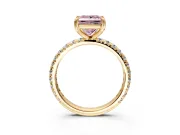 Solitaire Engagement Ring Setting for Fancy Pink Princess Cut Center with Shared-Prong Accents and Prong Head in Yellow Gold