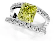 Solitaire Engagement Ring Setting for Fancy Yellow Radiant Cut Center with Wide-Open Split Shank and Prong Head in Sterling Silver