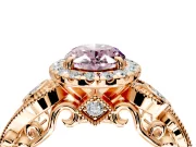 Milgrain Halo Engagement Ring Setting for Fancy Pink Oval Center with Shoulder Bezels and Prong Head in Rose Gold