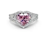 Halo Engagement Ring Setting for Fancy Pink Heart-Shaped Center with Narrow Pave Split Shank and Prong Head in White Gold