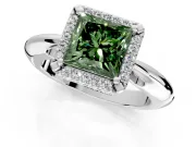 Halo Engagement Ring Setting for Fancy Green Princess Cut Center with Tapered Plain Band and Prong Head in Sterling Silver