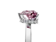 Hidden Halo Engagement Ring Setting for Fancy Pink Heart-Shaped Center with Wide Flat Plain Band and Prong Head in Sterling Silver