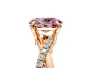 Solitaire Engagement Ring Setting for Fancy Pink Oval Center with Half-Pave Crossover Band and Prong Head in Rose Gold