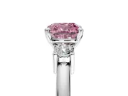 3 Stone Engagement Ring Setting for Fancy Pink Cushion Cut Center with Wide Plain Band and Prong Head in Sterling Silver