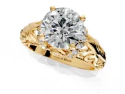 Solitaire Engagement Ring Setting for Round Cut Center with Filigree Accent Basket and Prong Head in Yellow Gold