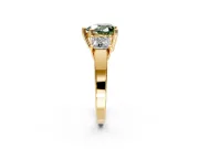 3 Stone Engagement Ring Setting for Fancy Green Heart-Shaped Center with Matching Side Accents and Prong Head in Yellow Gold