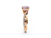 Solitaire Engagement Ring Setting for Fancy Pink Princess Cut Center with Half-Pave Crossover Band and Prong Head in Rose Gold