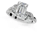Solitaire Engagement Ring Setting for Emerald Cut Center with Marquise Accent Twist Band and Prong Head in White Gold