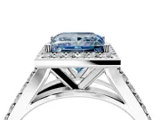 Halo Engagement Ring Setting for Fancy Blue Princess Cut Center with Narrow Pave Split Shank and Prong Head in Platinum