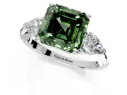3 Stone Engagement Ring Setting for Fancy Green Asscher Cut Center with Large Pear-Shaped Accents and Prong Head in Platinum