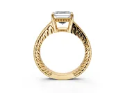 Engraved Engagement Ring Setting for Asscher Cut Center with Milgrain Pave Band and Prong Head in Yellow Gold
