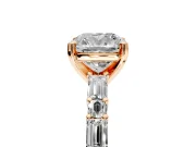 Baguette Engagement Ring Setting for Cushion Cut Center with Alternating Bar-Set Band and Prong Head in Rose Gold