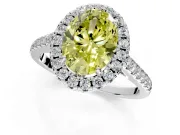 Halo Engagement Ring Setting for Fancy Yellow Oval Center with Raised Halo, Pave Band and Prong Head in Platinum
