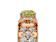 Pave Engagement Ring Setting for Fancy Yellow Cushion Cut Center with Curved Accent Rows, Openwork and Prong Head in Rose Gold