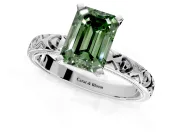 Solitaire Engagement Ring Setting for Fancy Green Emerald Cut Center with XO Engraved Band and Prong Head in Sterling Silver