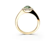 Halo Engagement Ring Setting for Fancy Green Pear-Shaped Center with Plain Tapered Band and Prong Head in Yellow Gold